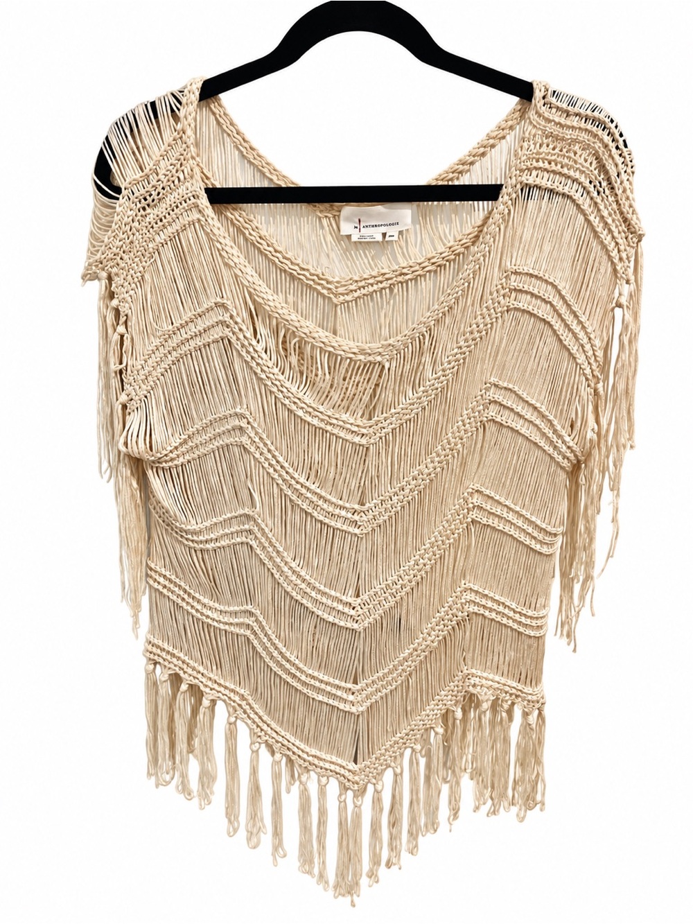 Anthropologie Ivory Macramé Crochet Fringe Poncho One Size